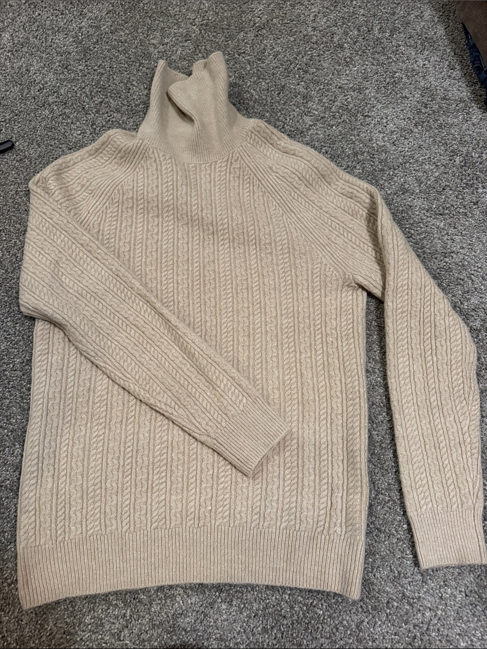 Men's MANGO Cable Knit Turtleneck Sweater - Cream Size Small